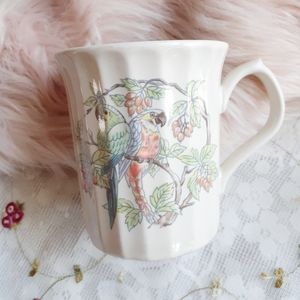 Vintage Coffee Tea Mug Cream w Parrots in Trees